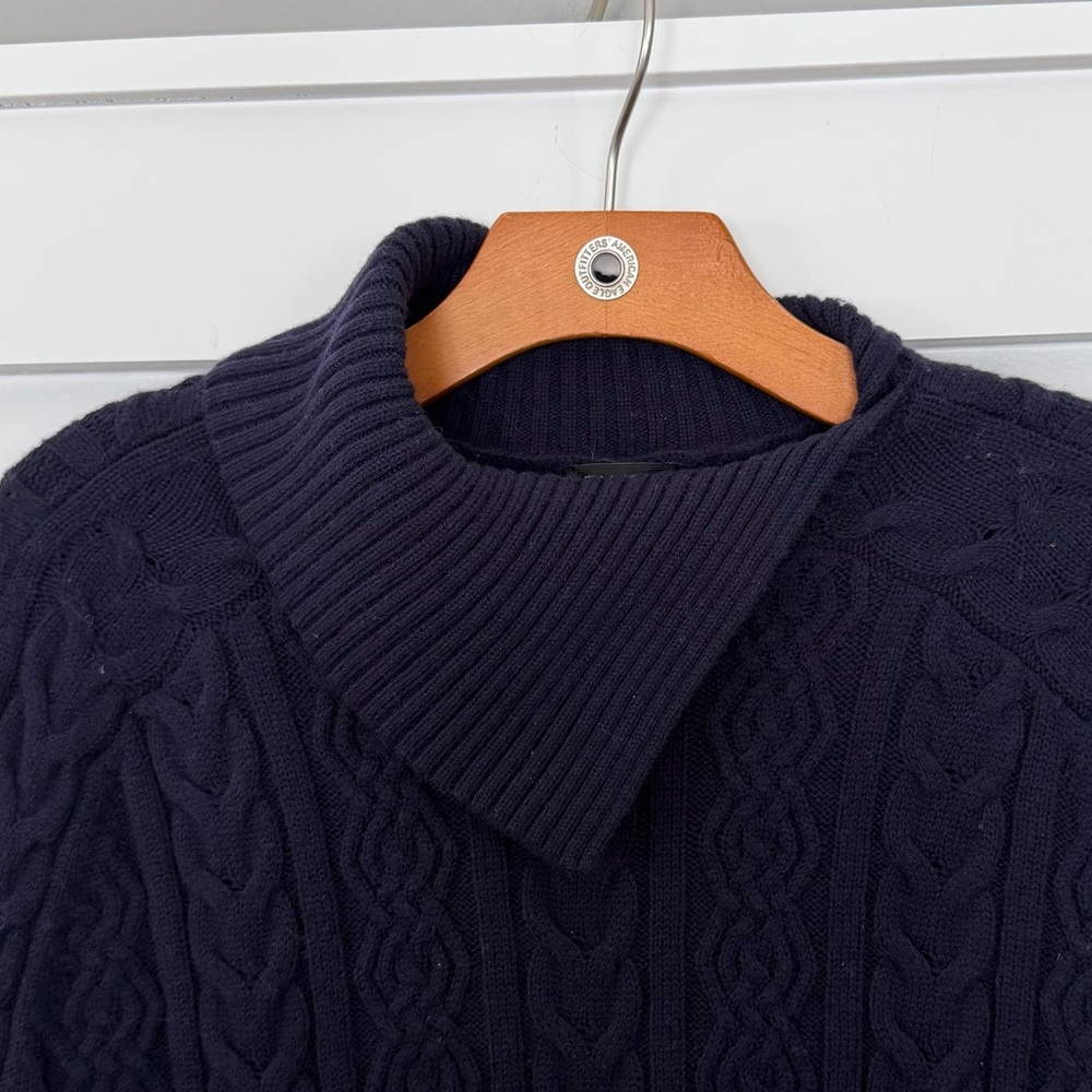 Talbots Blue Cable Knit Poncho‎ Cape Shawl Sleeve Sweater Cotton Small - Picture 2 of 9